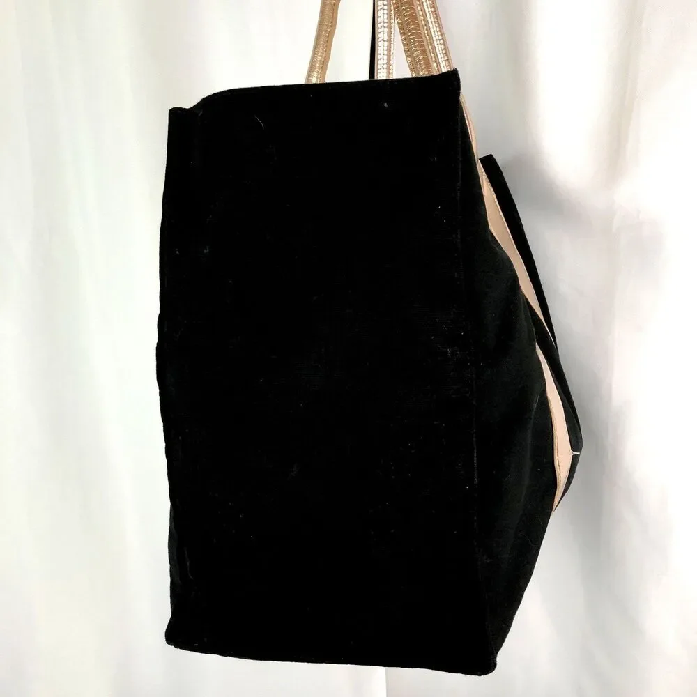 Victoria's Secret Tote Black & Gold Weekender Tote Getaway Bag Canvas Fabric - Picture 4 of 10